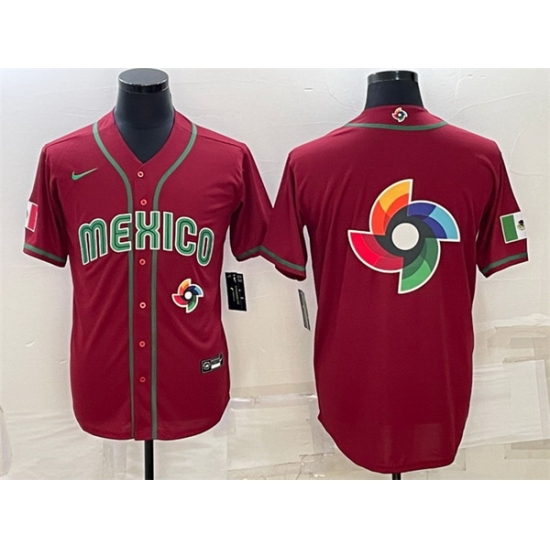 Men Mexico Baseball 2023 Red World Baseball Big Logo Classic Replica Stitched Jersey